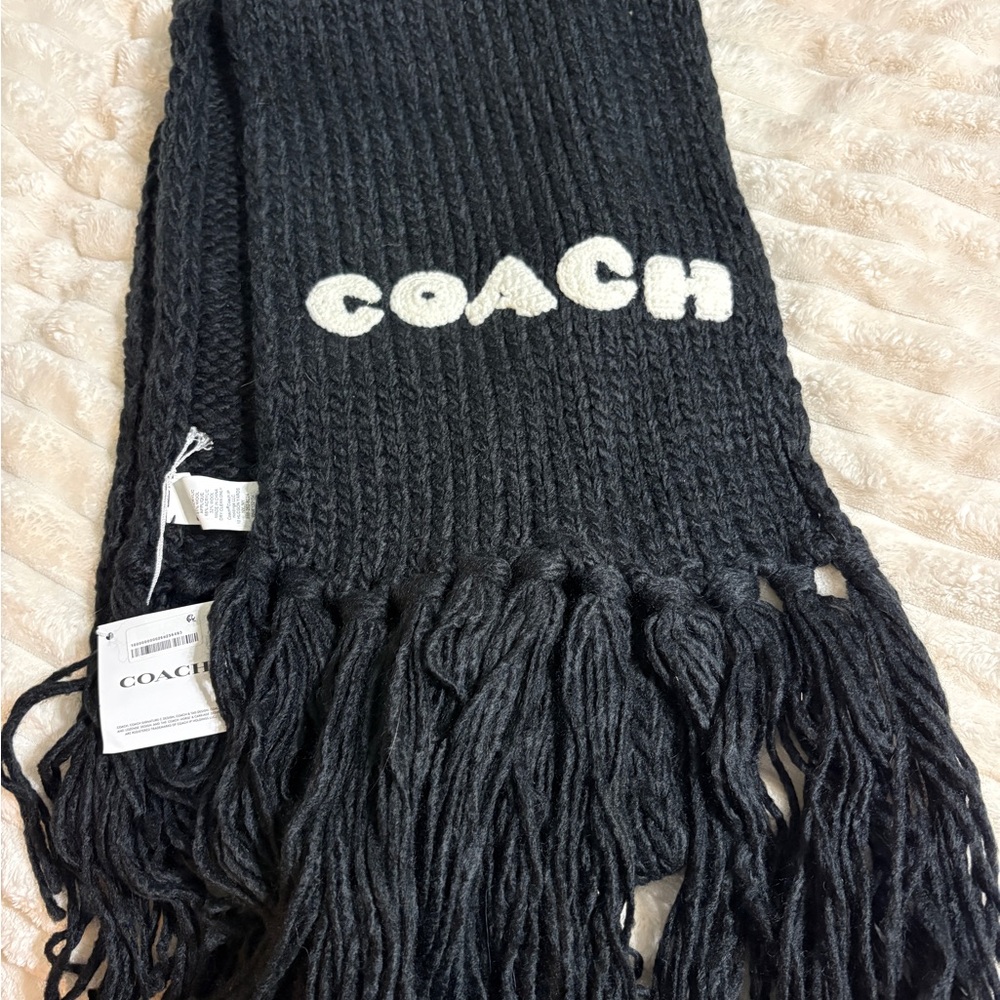 Coach Dark Knit Scarf with Logo